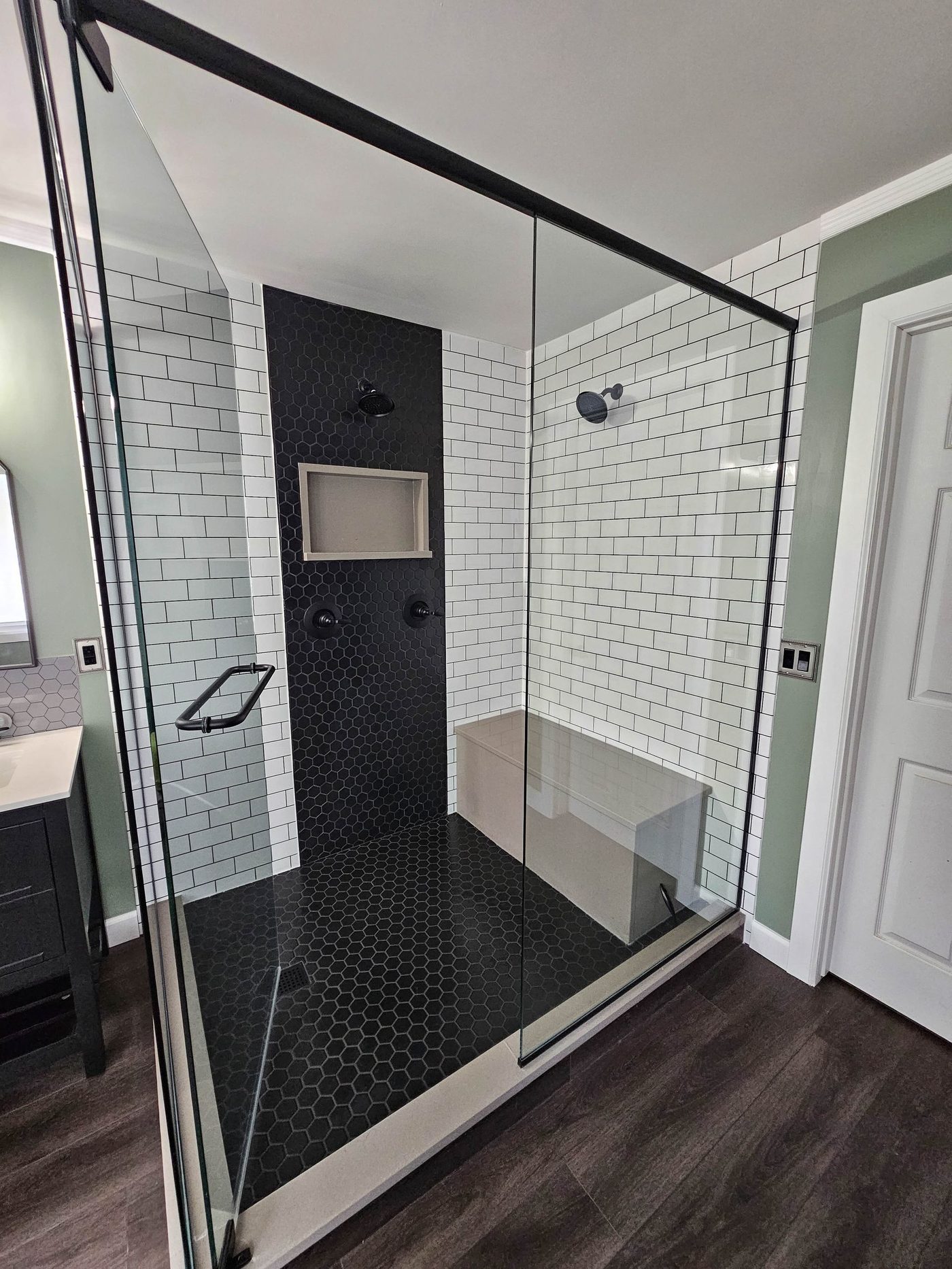 Walk-in shower with glass