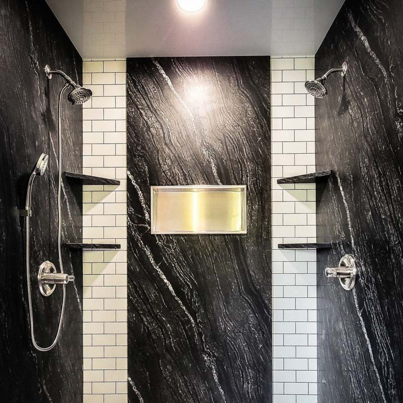 Black marble-look custom shower